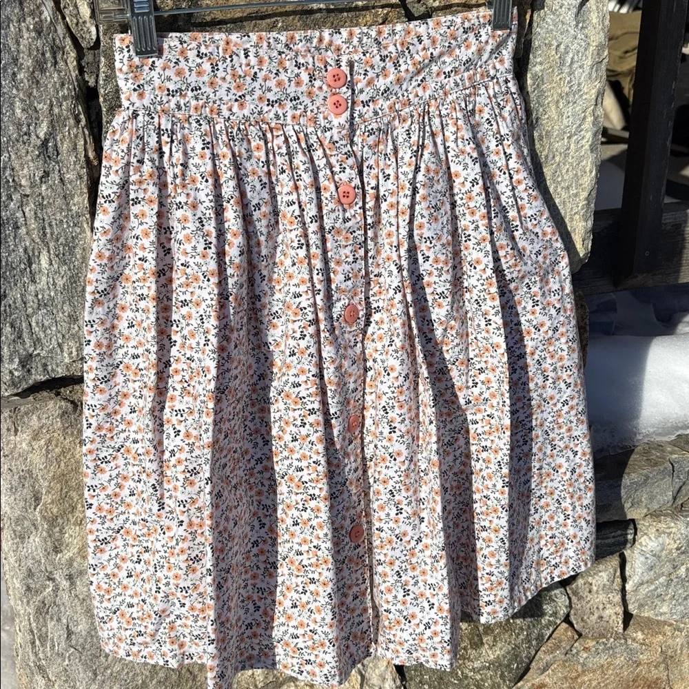 Pinwheels Floral Boho Festival Button-Down Skirt Cotton Vintage women 2 junior 7 - Picture 2 of 12